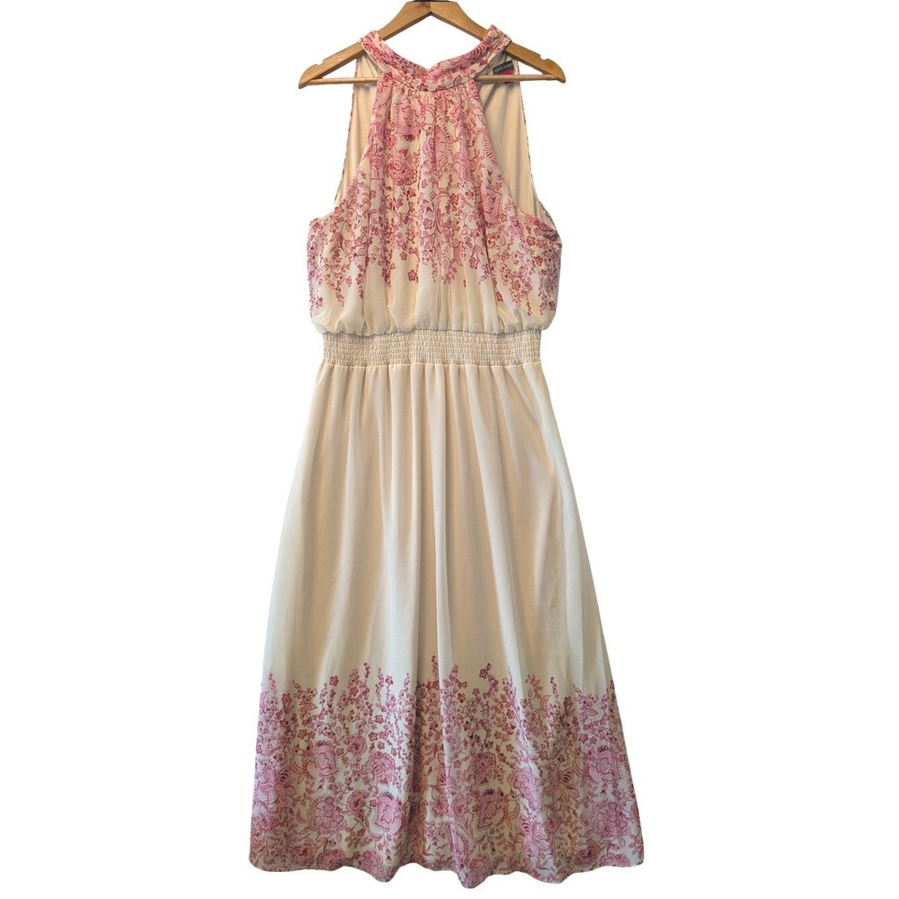 Vince Camuto Cream Midi Dress with Pink Floral Print